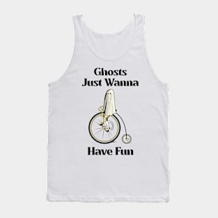 Ghosts Just Wanna Have Fun Funny Cute Ghost Riding Bicycle Tank Top